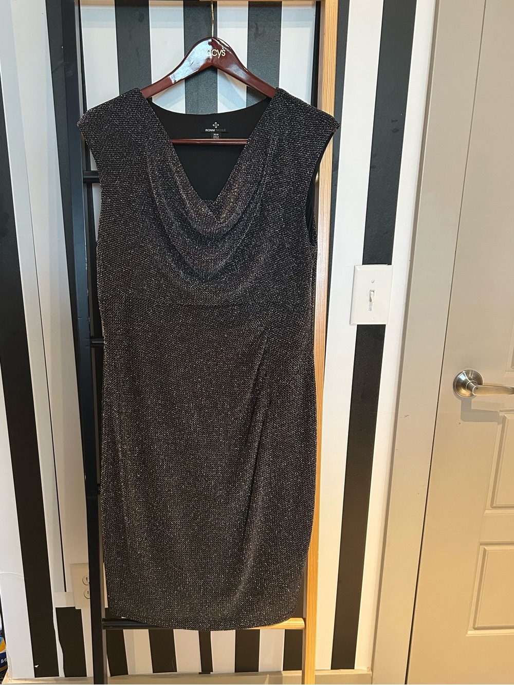 Ronni Nicole Black Metallic Cowl Neck Midi Dress